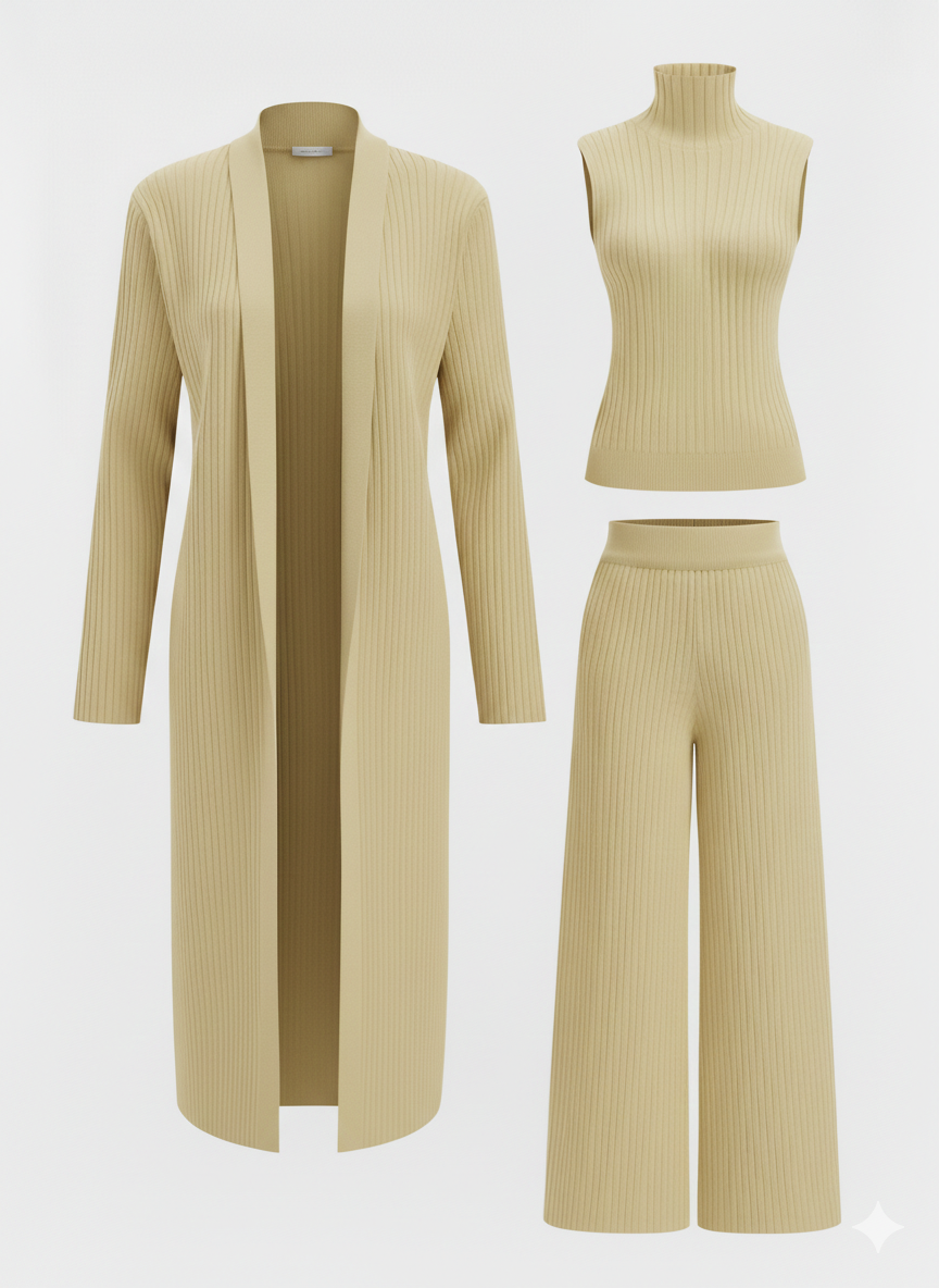 VERASSE™ | Ensemble tricot à trois pièces: pull à col roulé, cardigan et pantalon