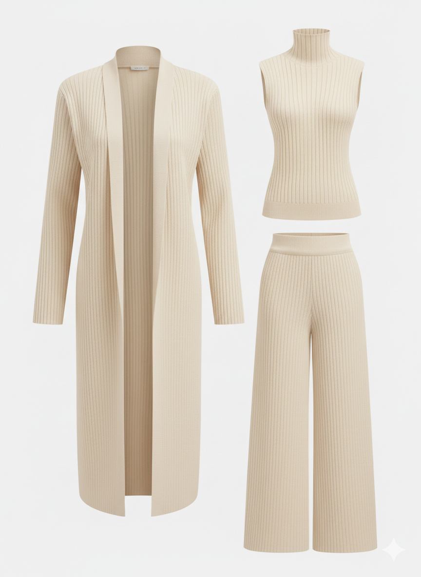 VERASSE™ | Ensemble tricot à trois pièces: pull à col roulé, cardigan et pantalon