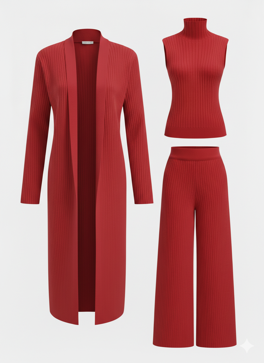 VERASSE™ | Ensemble tricot à trois pièces: pull à col roulé, cardigan et pantalon