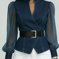Top en jean VESSA à manches en chiffon délicates – aérien, féminin et facile à assortir