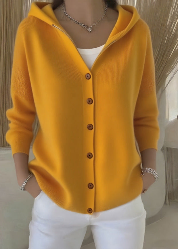 cardigan à capuche éléganten jaune, élégant et confortable, parfait pour un style décontracté.
