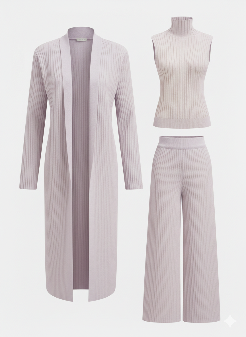 VERASSE™ | Ensemble tricot à trois pièces: pull à col roulé, cardigan et pantalon