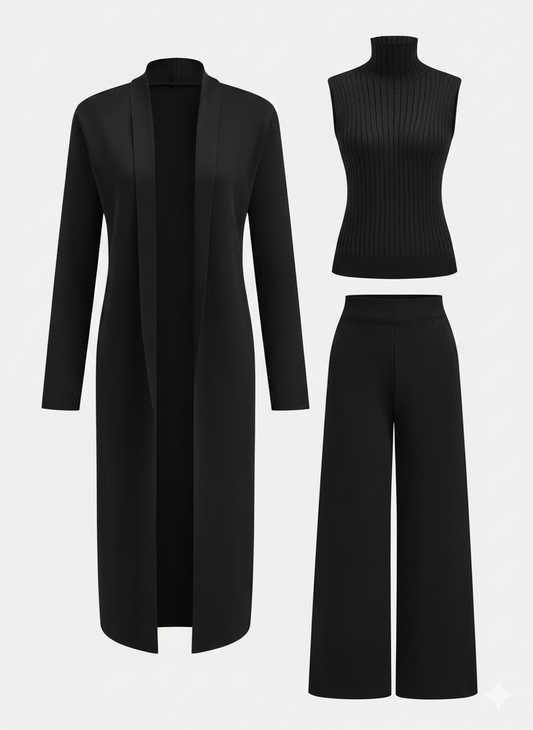 VERASSE™ | Ensemble tricot à trois pièces: pull à col roulé, cardigan et pantalon