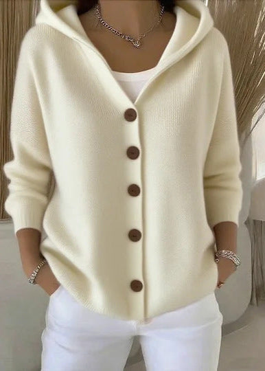 cardigan à capuche élégant Louna en coloris crème, élégant et confortable, parfait pour un style décontracté.