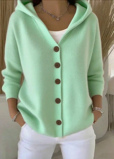 cardigan à capuche élégant en couleur menthe, élégant et confortable, parfait pour un look décontracté.