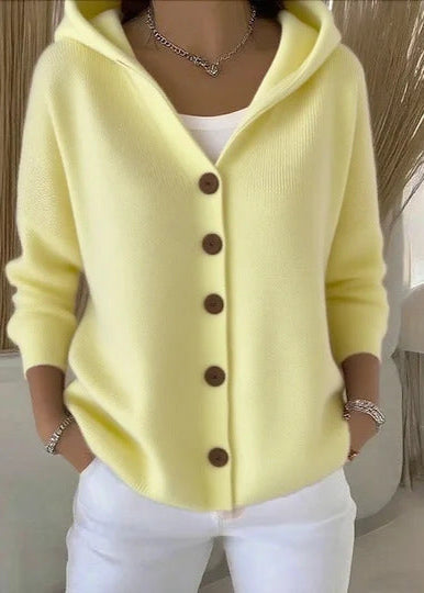 cardigan à capuche élégant en jaune, élégant et confortable, idéal pour le style décontracté.