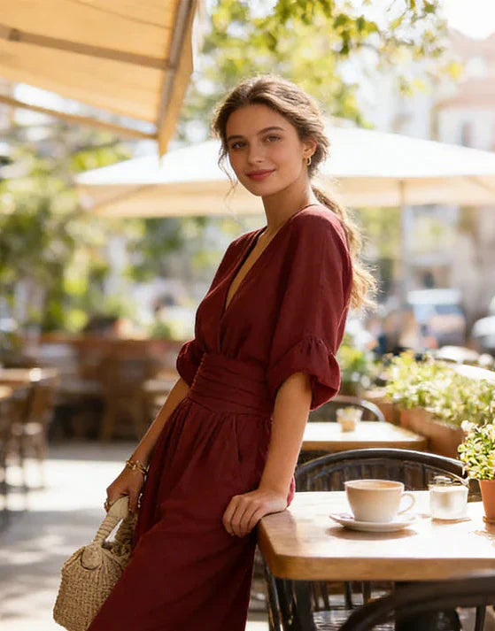 Daniela | Combinaison glamour à décolleté en V et jambes larges élégantes